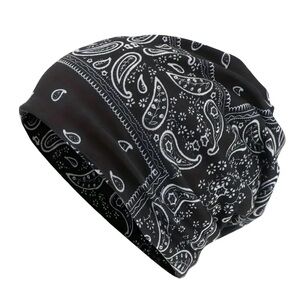 Paisley Print Loose Fit Lined Elastic Slouchy Beanie Hat